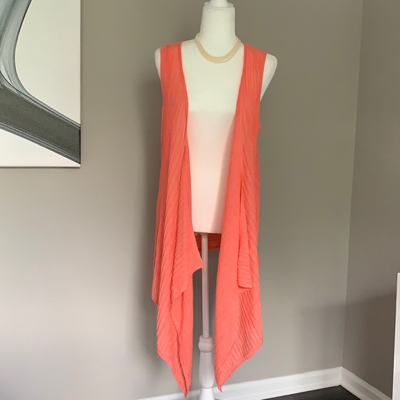 Jones New York open Linen ribbed coral hi-low vest - Picture 2 of 5